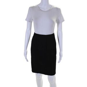 Charles Nolan Womens Wool Lined Side Zip Mini Side Slit Straight Skirt Black Siz